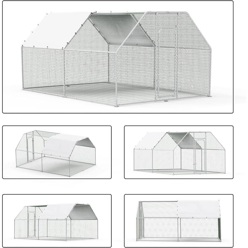 BOSSIN Large Metal Chicken Coop Walk-in Poultry Cage Hen Run House with Waterproof for Outdoor Backyard Farm Use