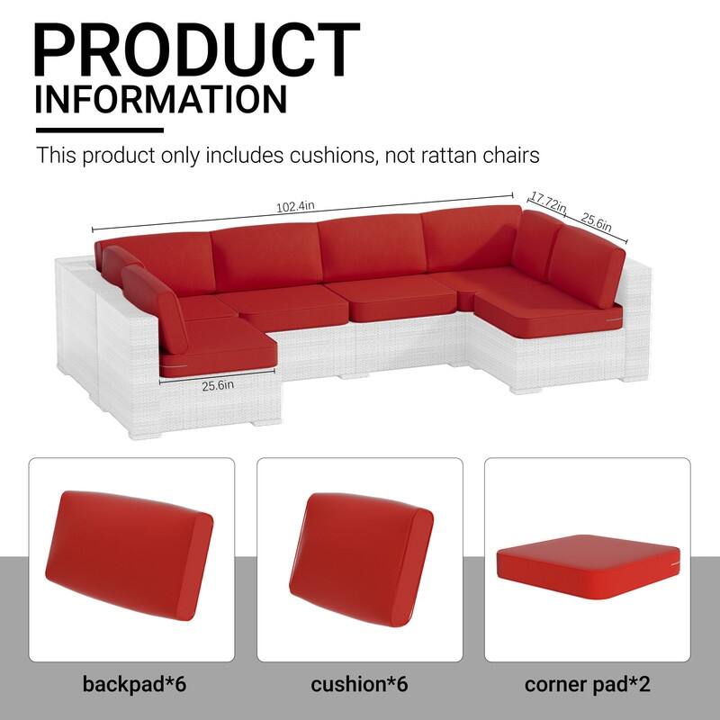 14-Piece Patio Furniture Sofa Cushions, 6-Seater Outdoor Cushion Set (Only Include Cusions，Not Sofa） - 25.6*25.6*4in