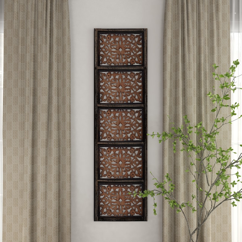 Brown Wooden Handmade Intricately Carved Floral Home Wall Decor