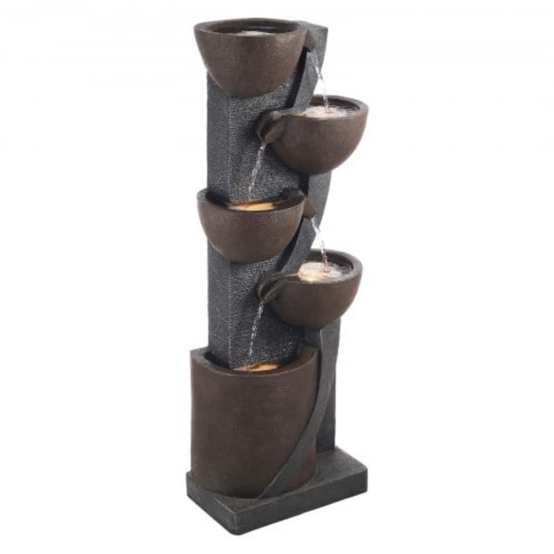 Outdoor Jar Shaped 5-Tier Water Fountain with LED Lights and Soothing Water Sounds - 18.11” x 9.84” x 49.61”