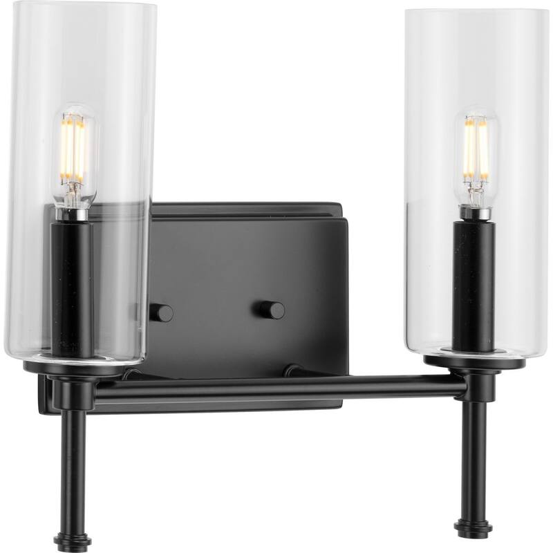 Elara Collection Two-Light Matte Black Clear Glass Bath Vanity Light - 12.5 in x 5.12 in x 11.5 in - 12.5 in x 5.12 in x 11.5 in