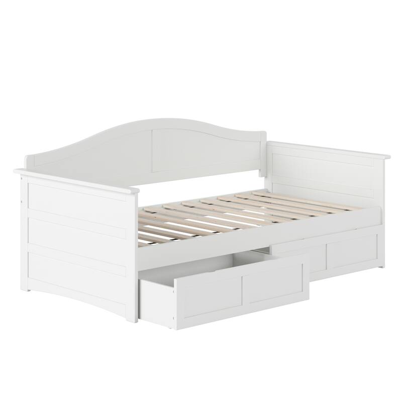 Twin Daybed with Drawers - White Wood Frame, Modern Design, Storage Bed