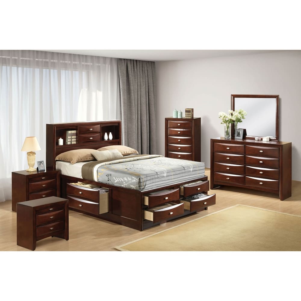 Furniture of America Brent 6-Piece Wood Platform Bedroom Set with Drawers and Bookcase Headboard