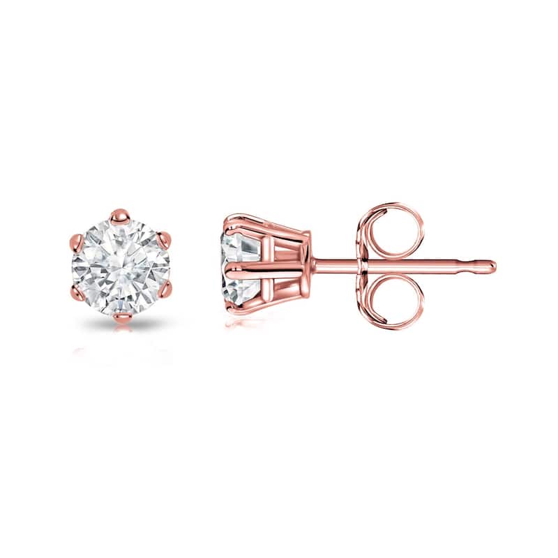 Auriya 1/4ctw Round Diamond Stud Earrings 14k Gold 6-Prong (I-J, I1-I2) - Rose