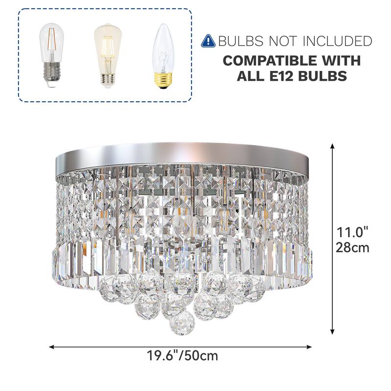 Moasis 19.6" Crystal Chandelier 9-Light Flush Mount K9 Crystal Chandelier Compact Stylish LED Ceiling Light