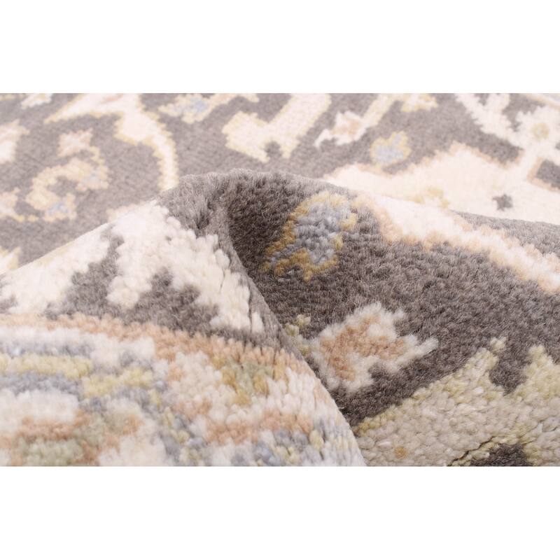 ECARPETGALLERY Hand-knotted Royal Oushak Dark Grey Wool Rug - 2'7 x 10'0