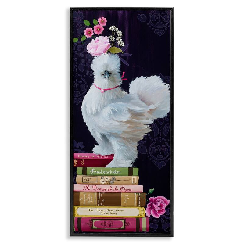 Stupell Fancy Vintage Chicken with Books Framed Giclee Art Design By Heather Gauthier - 13 x 30 - Black