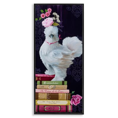 Stupell Fancy Vintage Chicken with Books Framed Giclee Art Design By Heather Gauthier