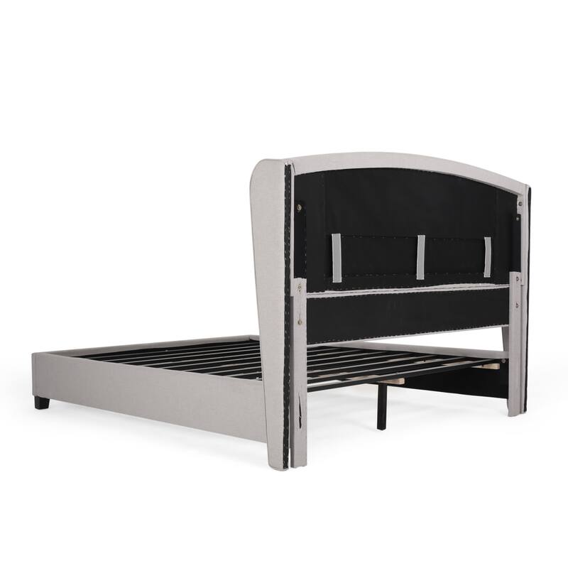 Upholstered Platform Bed with Button Tufted Wingback Headboard, Queen Size