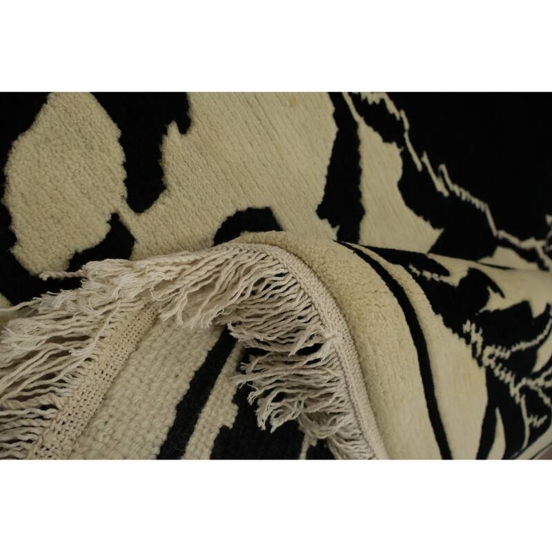 Hand Knotted Oriental 100% Wool Carpet Traditional Floral Black Nepalese Area Rug - 9' 10'' X 8' 3''