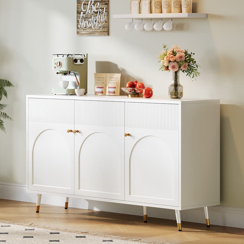 59.1-Inch Sideboard Buffet Cabinet with Doors, Modern Kitchen Cabinet with Storage, White - 59.06" L x 13.78" W x 35.43" H