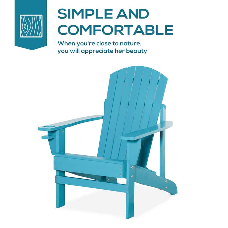 Outsunny Wooden Adirondack Chair, Outdoor Patio Lawn Chair With Cup Holder - Blue