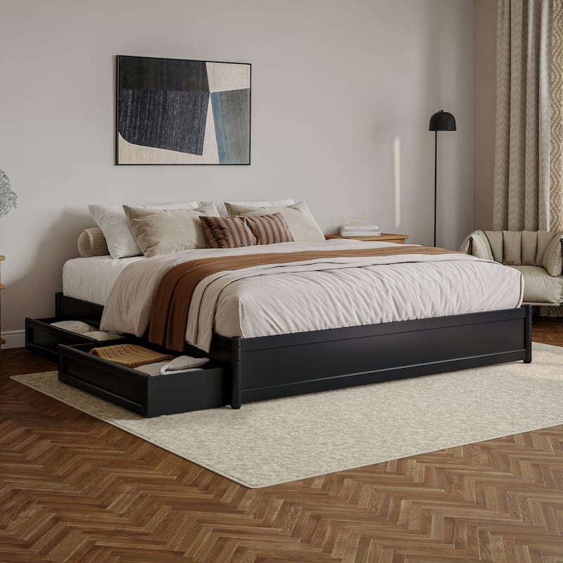 Barcelona Panel Platform Bed with Storage Drawers - Black - King