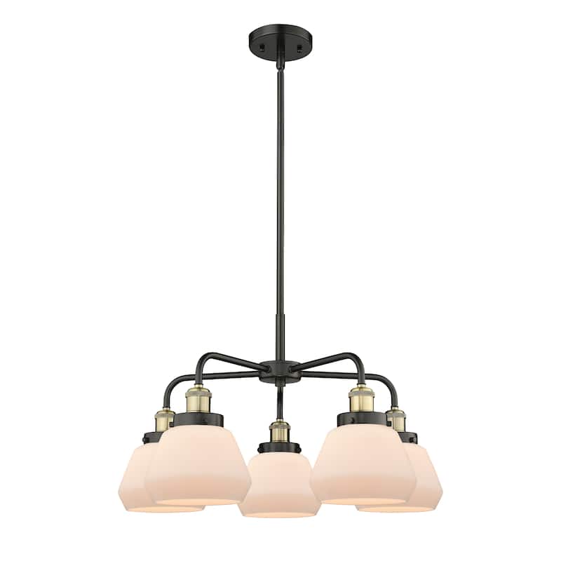 Innovations Lighting Fulton - 5 Light 25" Stem Hung Chandelier - Black Antique Brass/Matte White