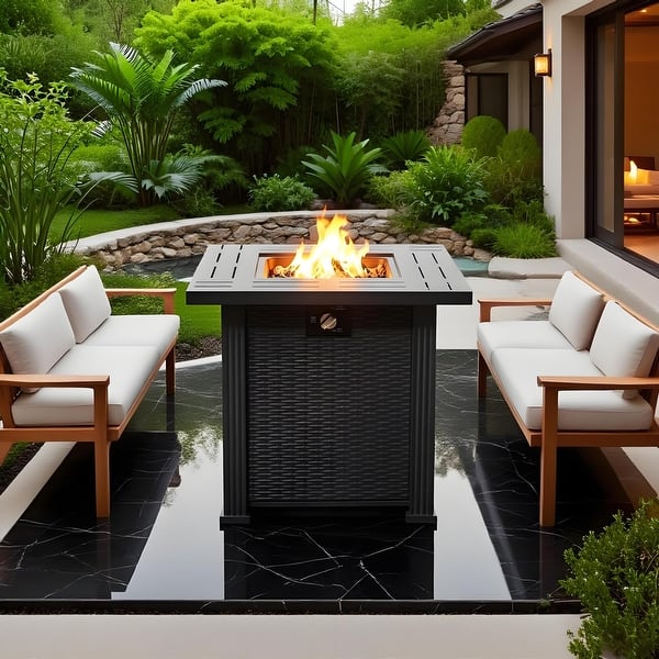 slide 2 of 9, Anmytek 28" Square Steel Propane Outdoor Fire Pit Table Black - Propane