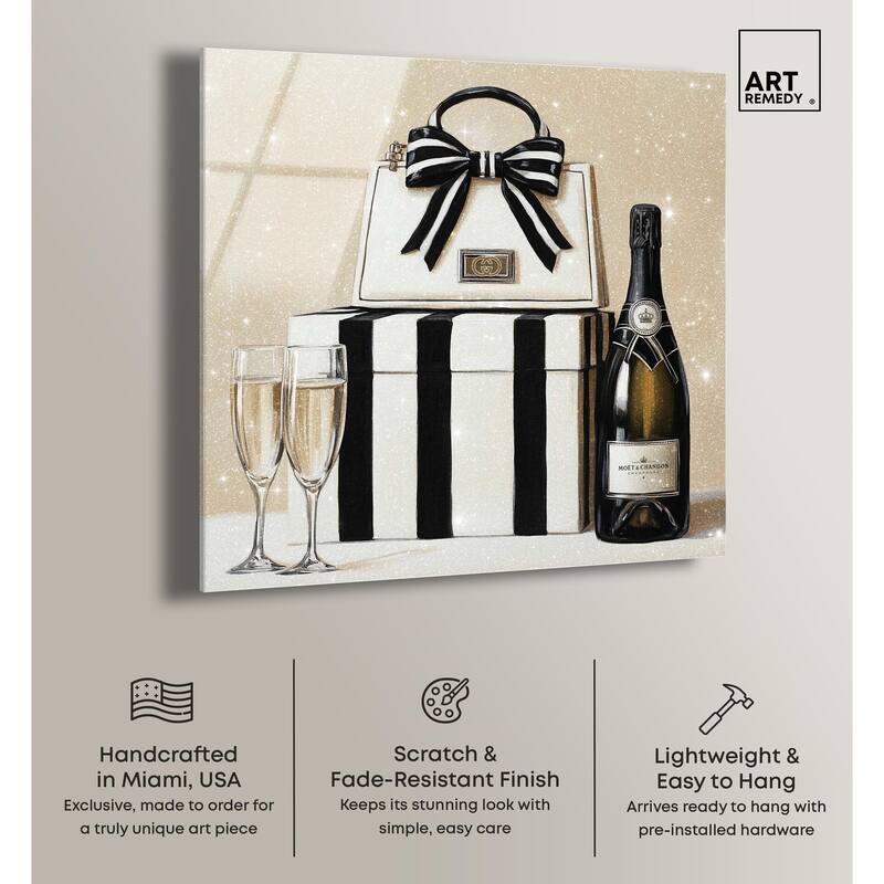 Black and White Striped Glam Acrylic by Art Remedy, Ready to Hang