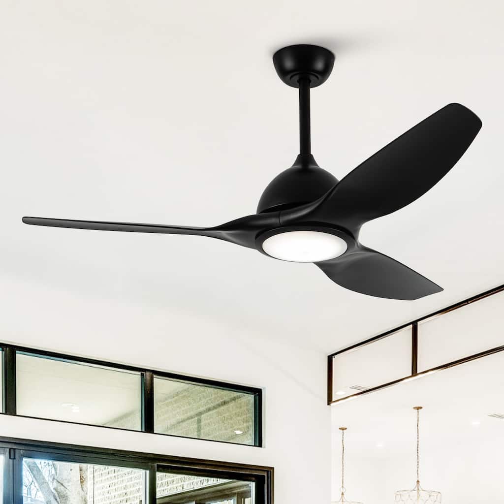 52" Modern Black ABS 3-blade Propeller Ceiling Fan with Light and Remote