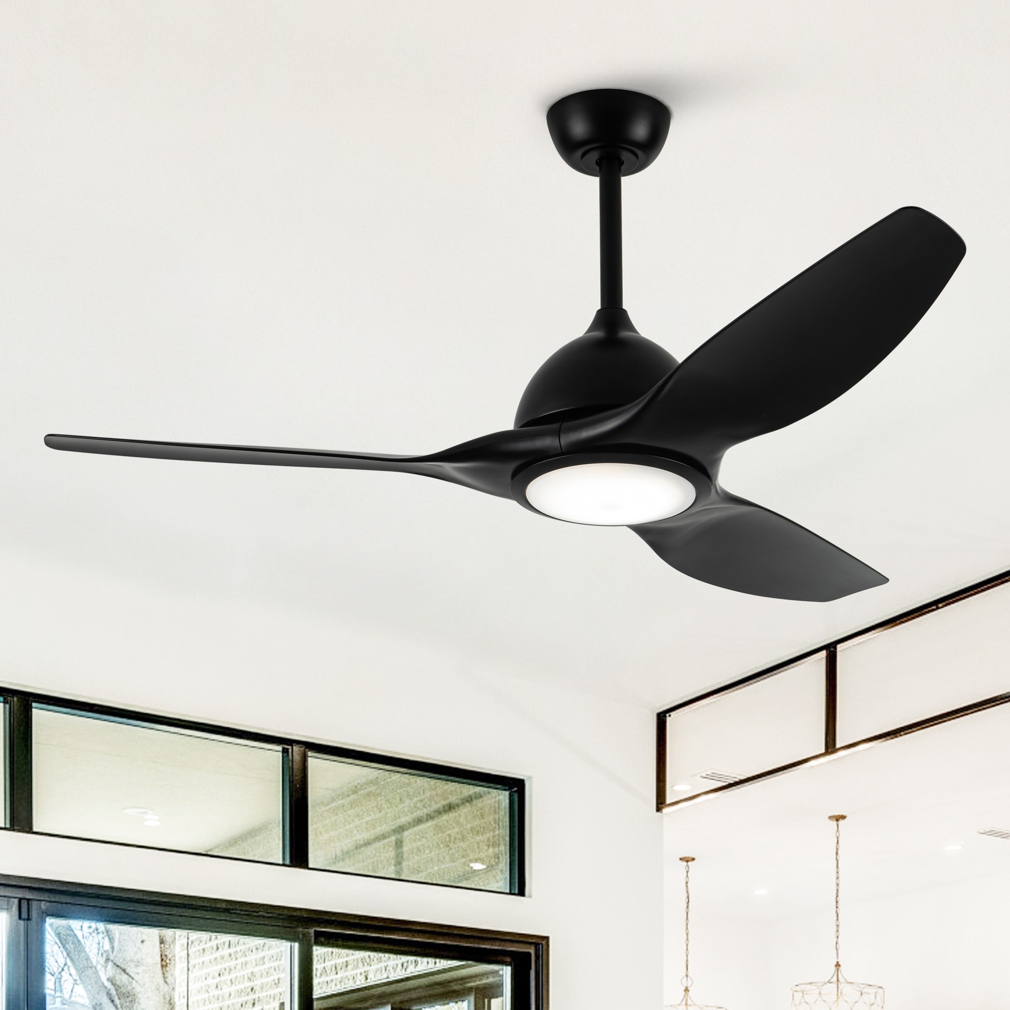 Vaczon 52" Modern Black ABS 3-blade Propeller Ceiling Fan with Light and Remote