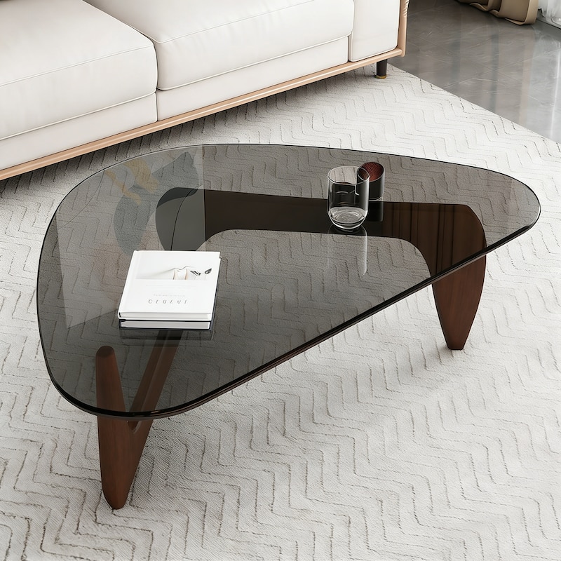 Modern Glass Coffee Table for Outdoor or Indoor End Table in Walnut
