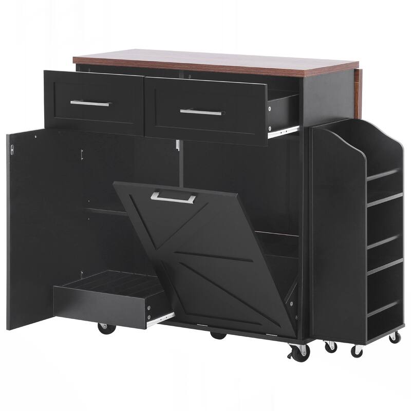 Kitchen Island with Drop Leaf, Kitchen Storage Island with Removable Side Racks, Two Drawers