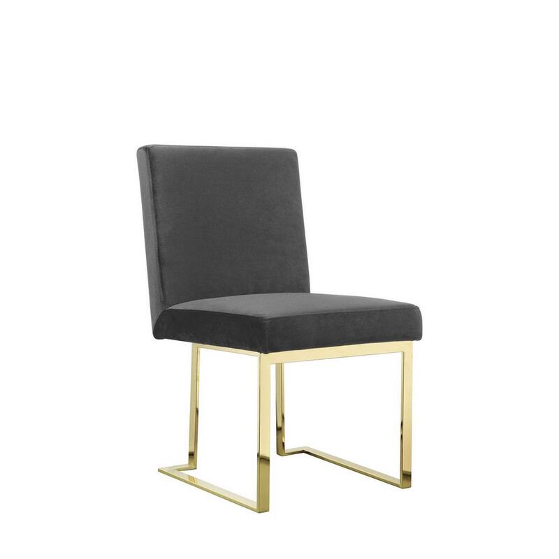 Boly 24 Inch Side Dining Chair Set of 2, Gray Velvet, Gold Cantilever