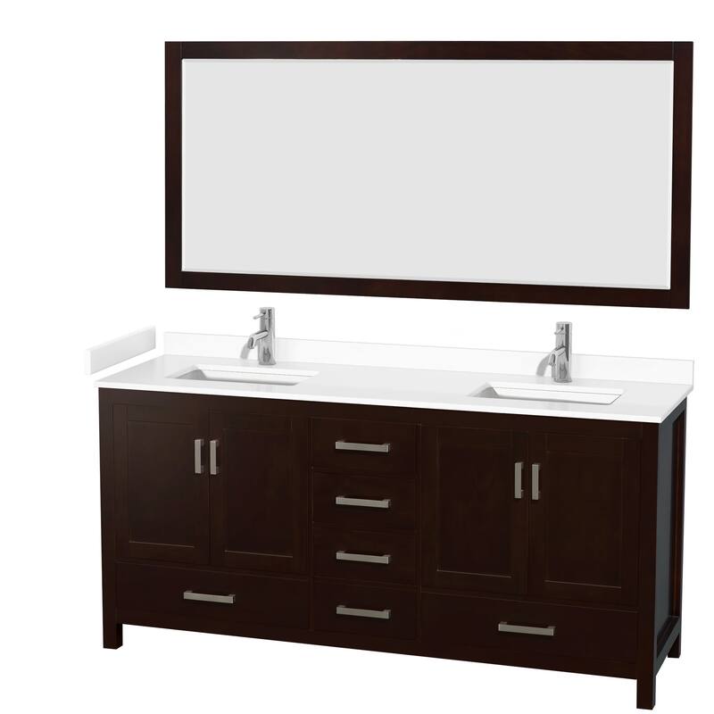 Wyndham Collection Sheffield 72" Double Bathroom Vanity, Carrara - Espresso / White Cultured Marble Top / Brushed