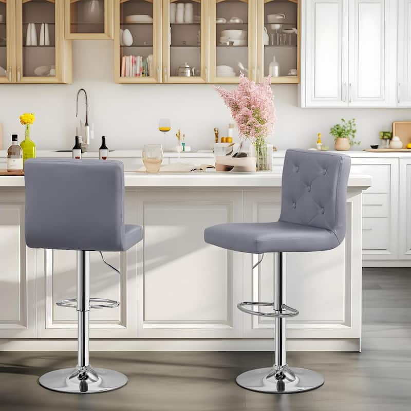 Javlergo 4 Pack 360° Swivel Bar Stools Adjustable PU Leather Stools with Diamond Tufted Back Curved Footrest