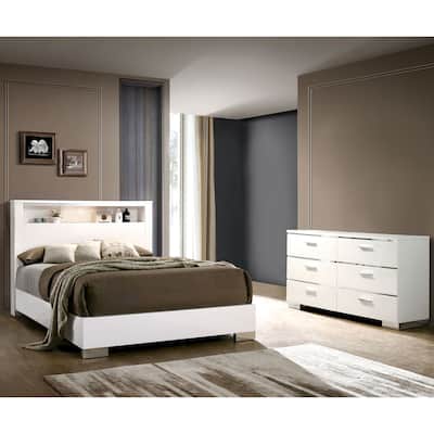 Furniture of America Champs Contemporary Solid Wood 2-Piece Storage Panel Bed and Dresser Set