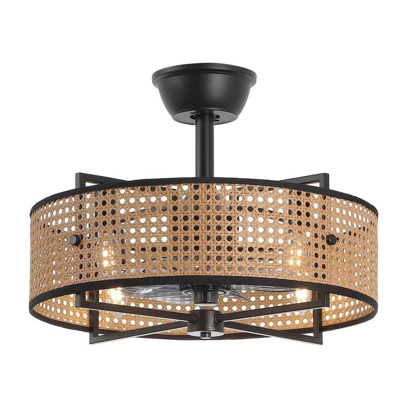 GetLedel 18-in Rattan Caged Ceiling Fan with Light and Remote