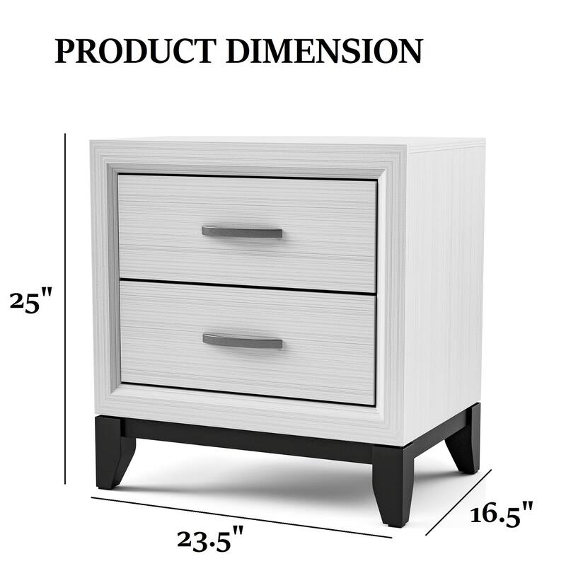 Two-Tone Nightstand - White Finish with Two Drawers & Wooden Legs