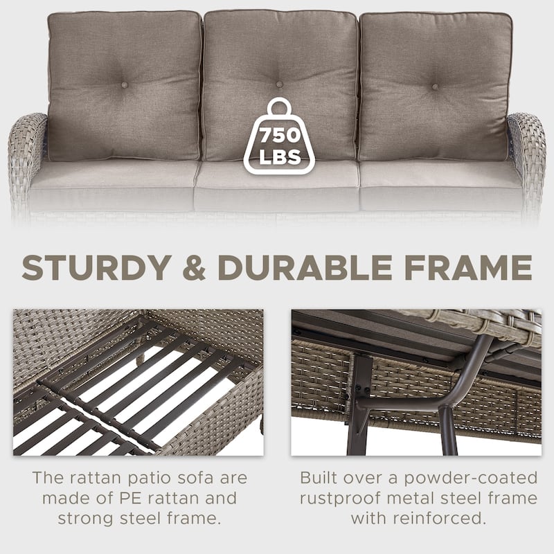 3-Seat Patio Wicker Sofa with Cushion
