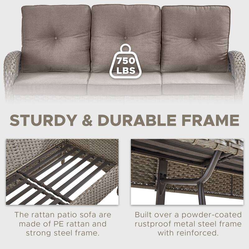 6 Pieces Patio Sofa Chairs Ottoman Black-Beige - Black