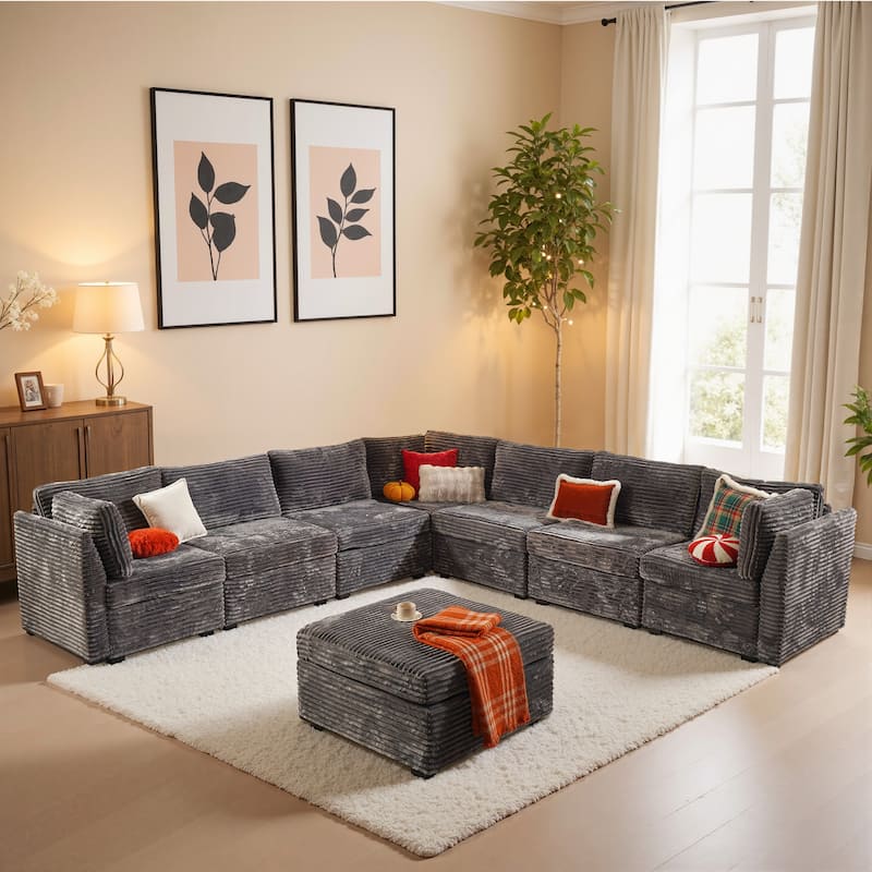 OVIOS Modern Minimalist L-Shaped Sofa​ - PlushGrey