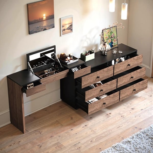 black dresser desk combo Latitude Run Calvers Expandable Dresser Desk Combo with Drawers for Storage & Reviews
