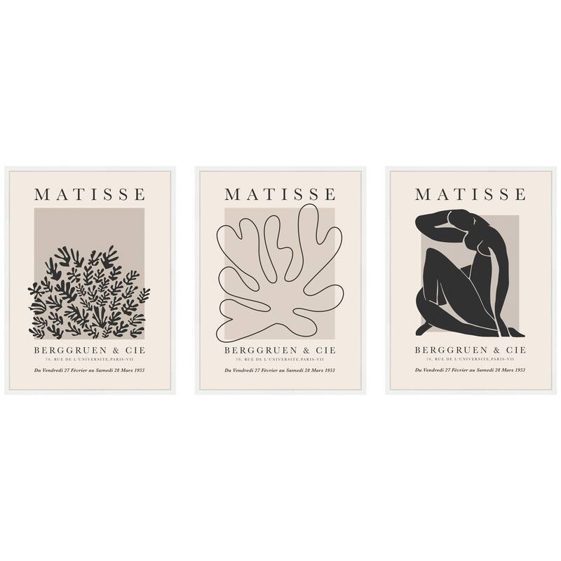 Kate and Laurel Matisse Inspired Florals & Woman Silhouette 3 Piece Framed Canvas Wall Art Set by Gabrielly Guedes - 3 Piece Set 18x24 - White