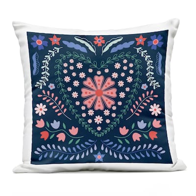 Stupell Folk Flowers in Heart Pattern Printed Outdoor Throw Pillow Design by Sazerelli Designs