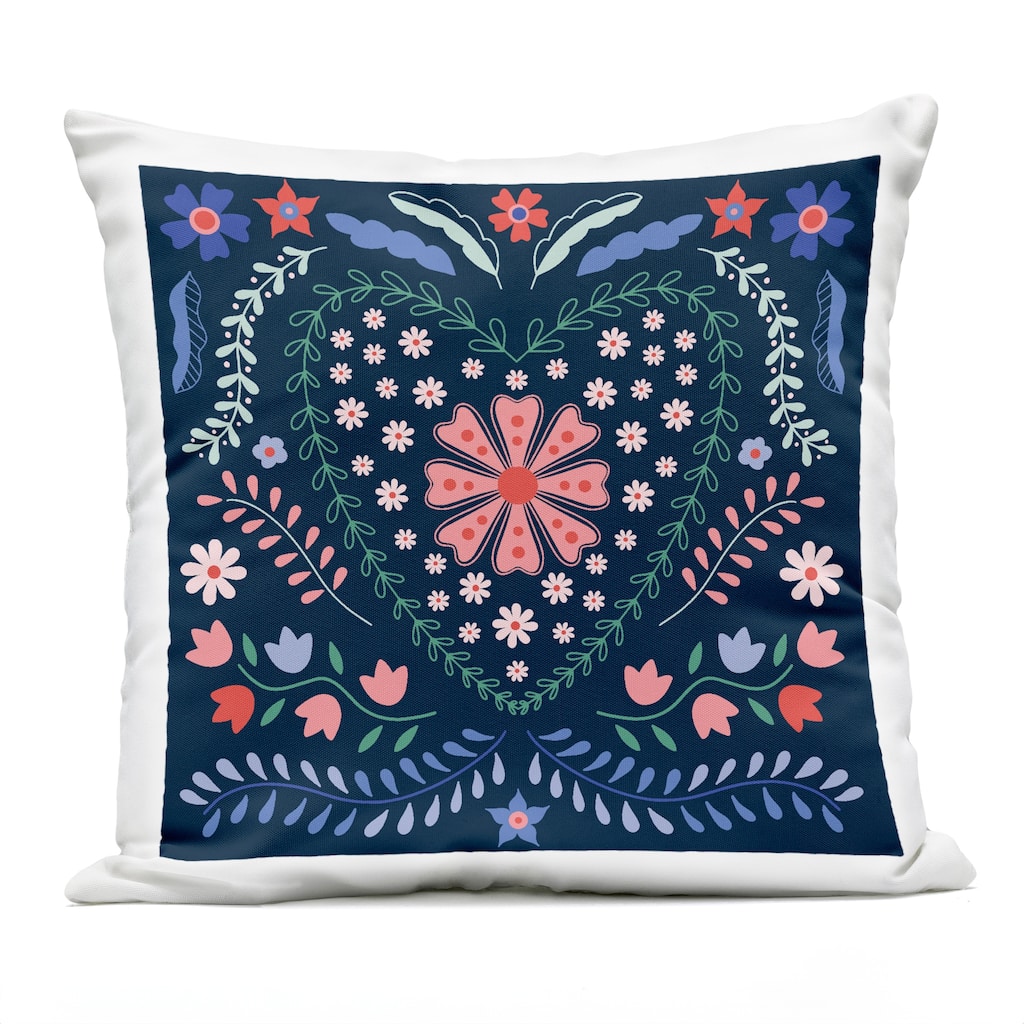 Stupell Folk Flowers in Heart Pattern Printed Outdoor Throw Pillow Design by Sazerelli Designs
