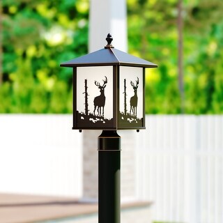 Bryce 1L Bronze Rustic Outdoor Deer Tree Post Light White Glass - 8-in W x 14-in H x 8-in D
