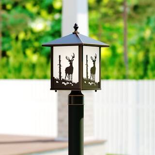 Bryce 1L Bronze Rustic Outdoor Deer Tree Post Light White Glass - 8-in W x 14-in H x 8-in D