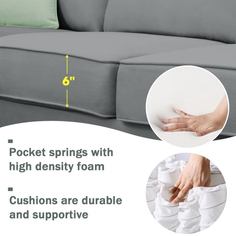 L-Shaped 7-Seats Modular Sectional Sofa with Ottoman with 3 Pillows