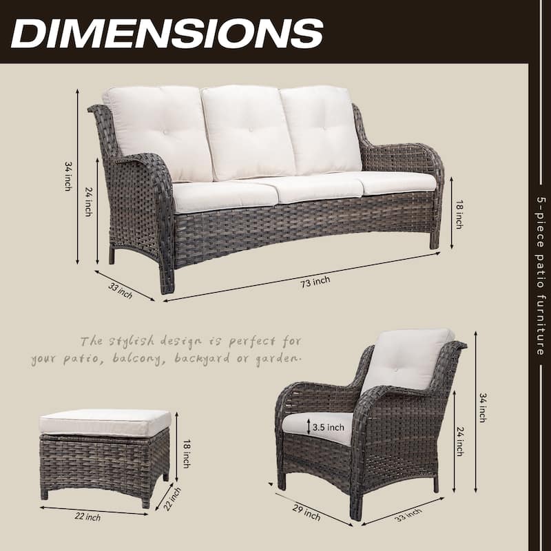 Cozywor 5-Piece Wicker Outdoor Patio Conversation Set