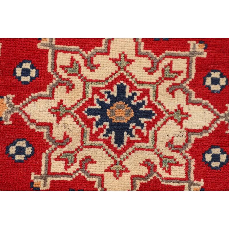 Kazak Accent Rug Hand-Knotted Geometric Red Wool Carpet - 2'10" x 4'1"