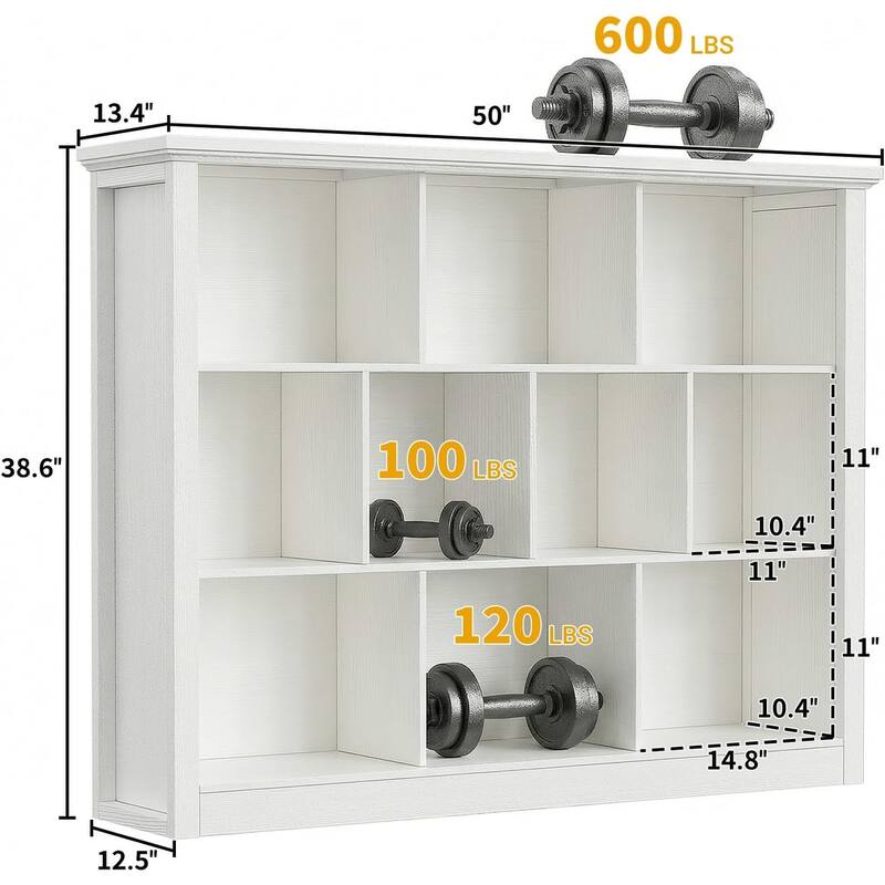 7/10 Cube Bookcase Organizer with Backpanel, 50" Wooden Storage Book Shelf for Living Room, Bedroom, Home Office, Kids Room