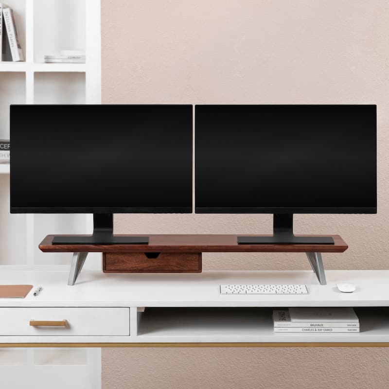 Jani Wood Monitor Stand Riser Desk - Ergonomic Design Stand, Desktop Organizer Table for Home, Office Workspace, Gaming Desk - Tan