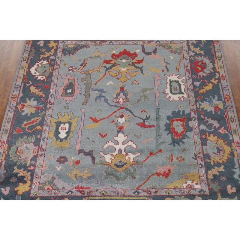 Indian Oushak Oriental Area Rug Hand-Knotted Wool Carpet - 8'2"x 9'9"