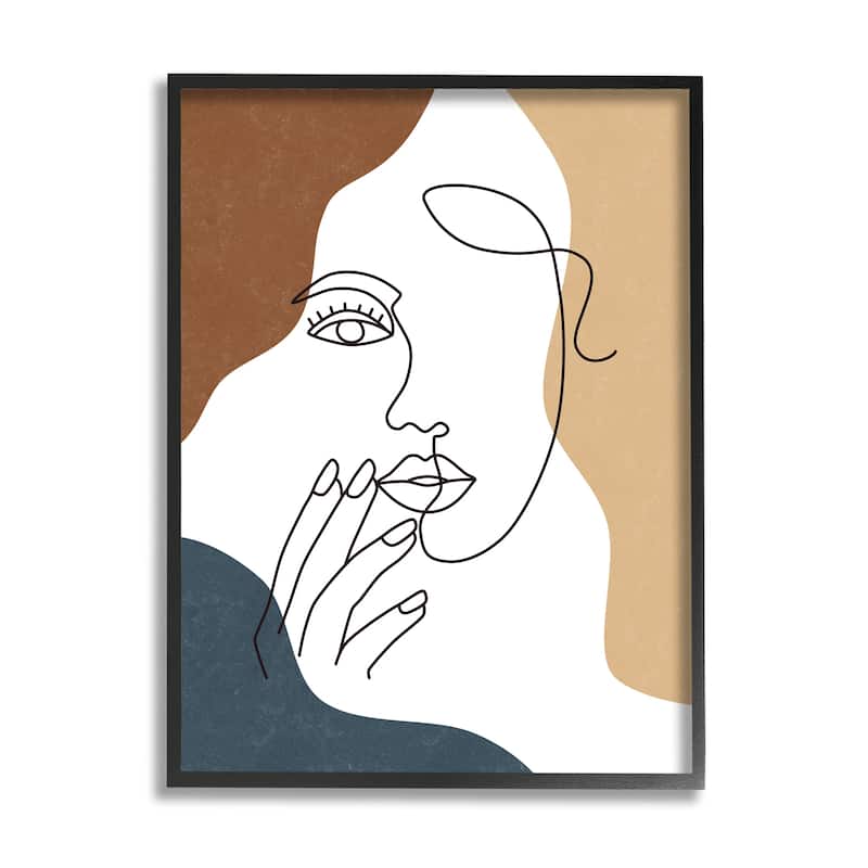 Stupell Female Portrait Line Drawing Between Abstract Shapes Framed Wall Art