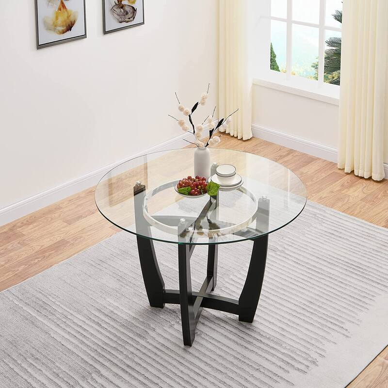 Faux Leather Dining Chairs Or Round Glass Dining Table - Table - Glass