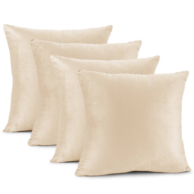 Nestl Solid Microfiber Soft Velvet Throw Pillow Cover (Set of 4) - 18" x 18" - Beige