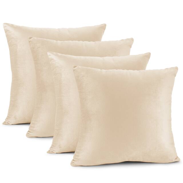 Nestl Solid Microfiber Soft Velvet Throw Pillow Cover (Set of 4) - 16" x 16" - Beige