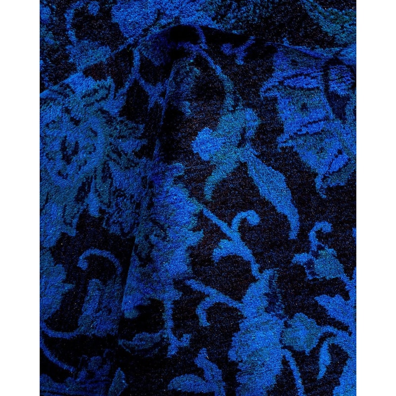 Overton Hand Knotted Wool Vintage Inspired Modern Contemporary Overdyed Blue Area Rug - 4' 2" x 6' 2"